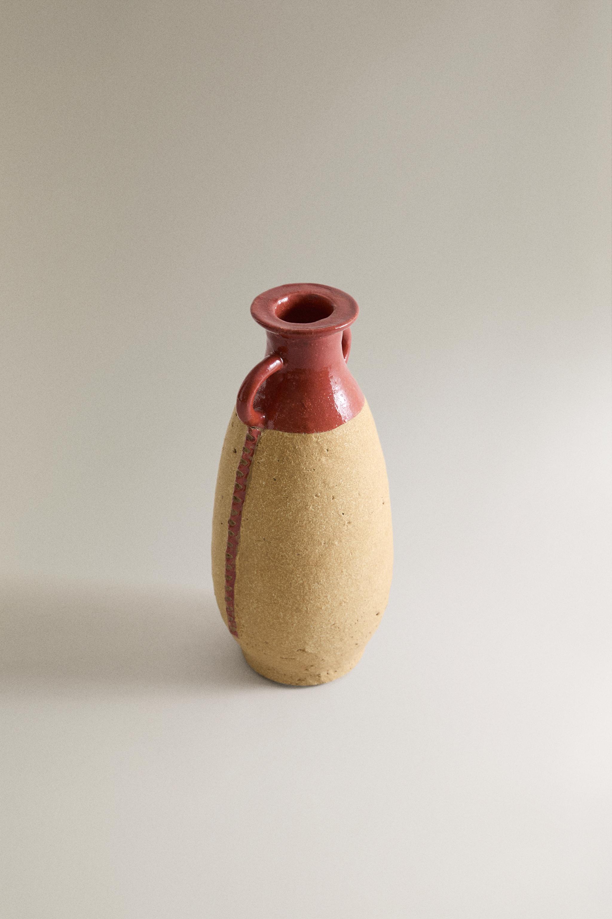 DECORATIVE TERRACOTTA VASE WITH HANDLES
